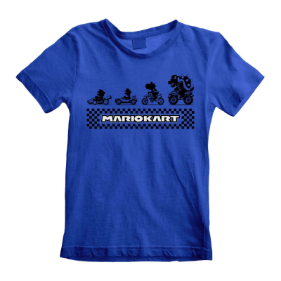 ** Nintendo Super Mario Kart - Silhouettes (Unisex Blue T-Shirt) 12-13 Years ** blue