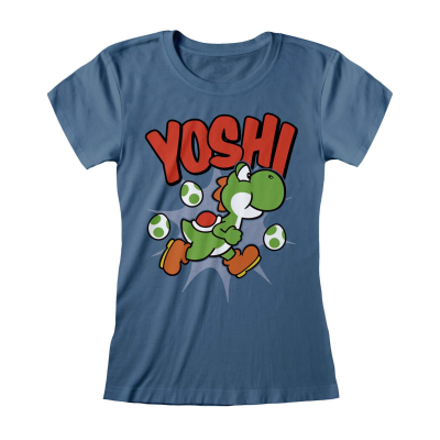 ** Nintendo Super Mario - Yoshi (Womens Indigo Blue Fitted T-Shirt)  ** Indigo Blue