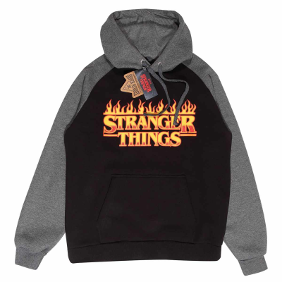 ** Stranger Things - Flaming Logo (Unisex Black Pullover Hoodie)  ** black