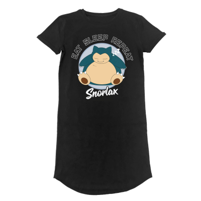 Pokemon - Sleeping Snorlax (Womens Black T-Shirt Dress)  Schwarz