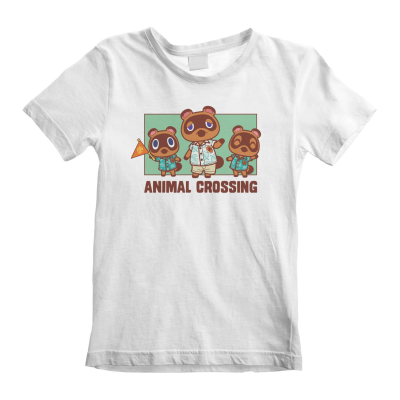 ** Nintendo Animal Crossing New Horizons - Nook Family (Unisex White T-Shirt) 5-6 Years ** White