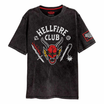 ** Stranger Things - Hellfire Crest (Unisex Black T-Shirt)  ** black