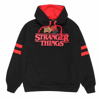 ** Superheroes Inc. Stranger Things - Logo (Unisex Black Contrast Pullover Hoodie)  ** black