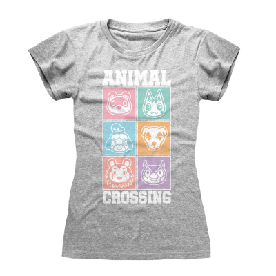 ** Nintendo Animal Crossing New Horizons - Pastel Square (Womens Heather Grey Fitted T-Shirt)  ** Heather Grey