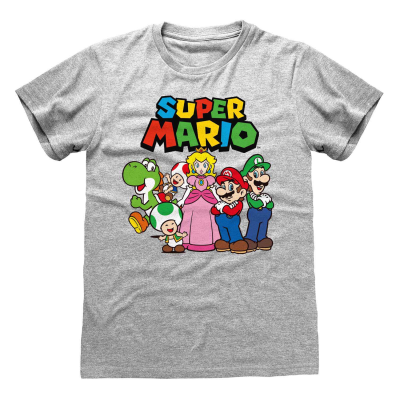 ** Nintendo Super Mario - Vintage Group (Unisex Heather Grey T-Shirt)  ** Heather Grey