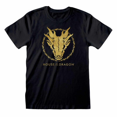 ** House Of The Dragon - Gold Ink Skull (Unisex Black T-Shirt)  ** black