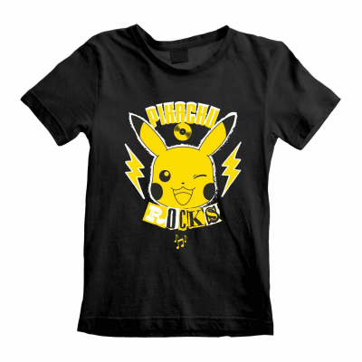 ** Pokemon - Pikachu Rocks Kids (Unisex Black T-Shirt) 3-4 Years ** black