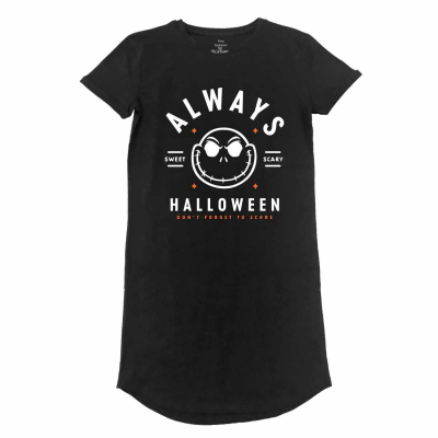 ** Nightmare Before Christmas - Always Halloween (Womens Black T-Shirt Dress)  ** black