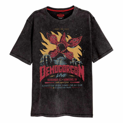 ** Superheroes Inc. Stranger Things - Vintage Demogorgan (Unisex Black Acid Wash Premium T-Shirt)  ** Black Acid Wash