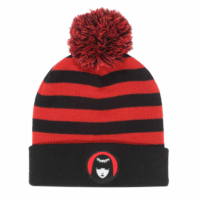 ** Emily The Strange - Striped Pom Beanie (Unisex Black/Red Beanie)  ** black red