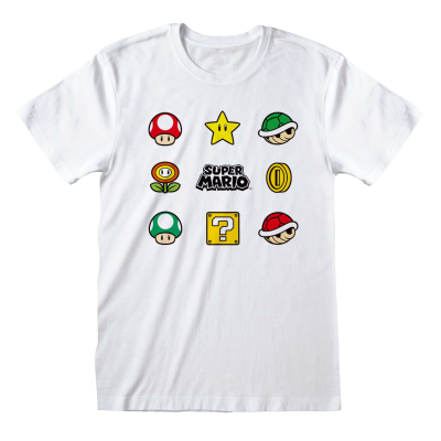 ** Nintendo Super Mario - Items (Unisex White T-Shirt)  ** White