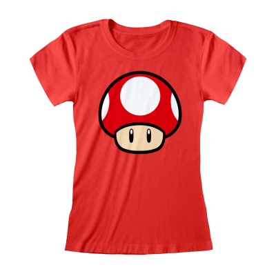 ** Nintendo Super Mario - Power Up Mushroom (Womens Red Fitted T-Shirt)  ** red