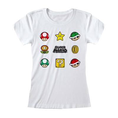 ** Nintendo Super Mario - Items (Womens White Fitted T-Shirt)  ** White