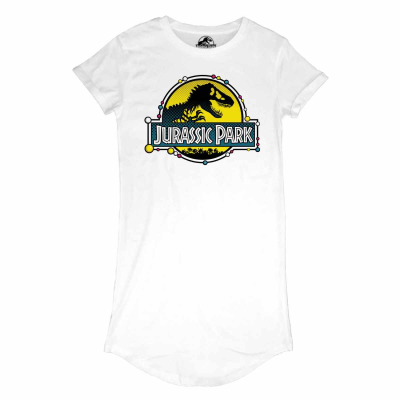 ** Jurassic Park - DNALogo (Womens White T-Shirt Dress)  ** White