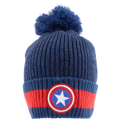 ** Marvel Comics Captain America - Shield (Unisex Blue Beanie Pom)  ** blue