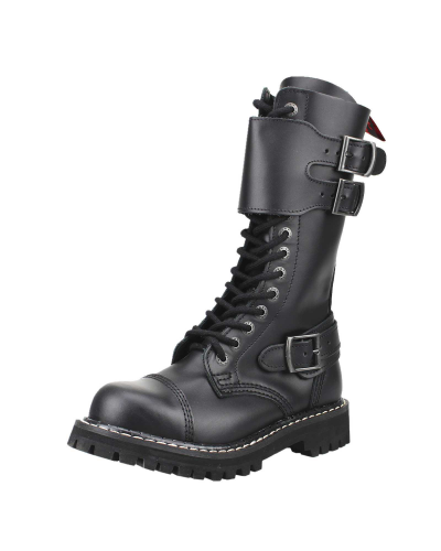 Angry Itch 14-Hole Boots Front-Plate Black Leather Schwarz