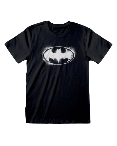 DC Comics Batman - BW Distressed Logo (Unisex Black T-Shirt)  black