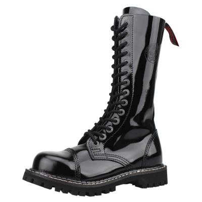 Angry Itch 14-Hole Boots Black Patent Leather Schwarz