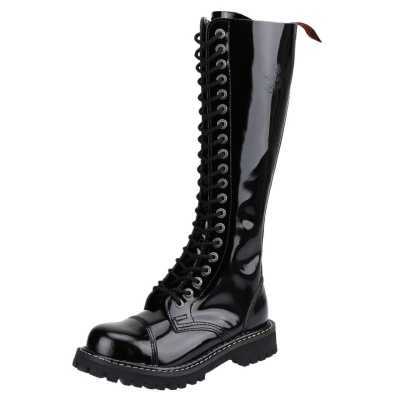 Angry Itch 20-Hole Boots Black Patent Leather Schwarz